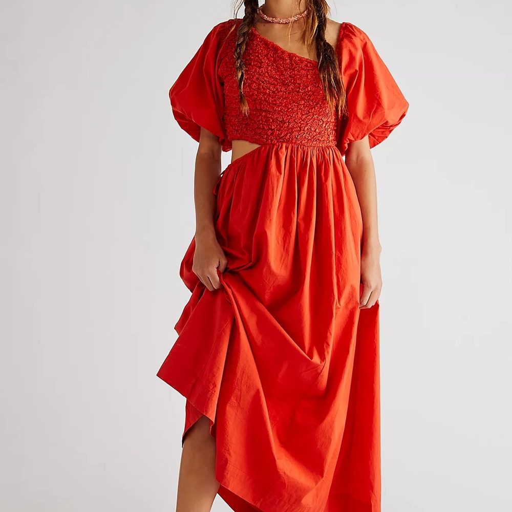 Free People Vibrant Red Midi Dress